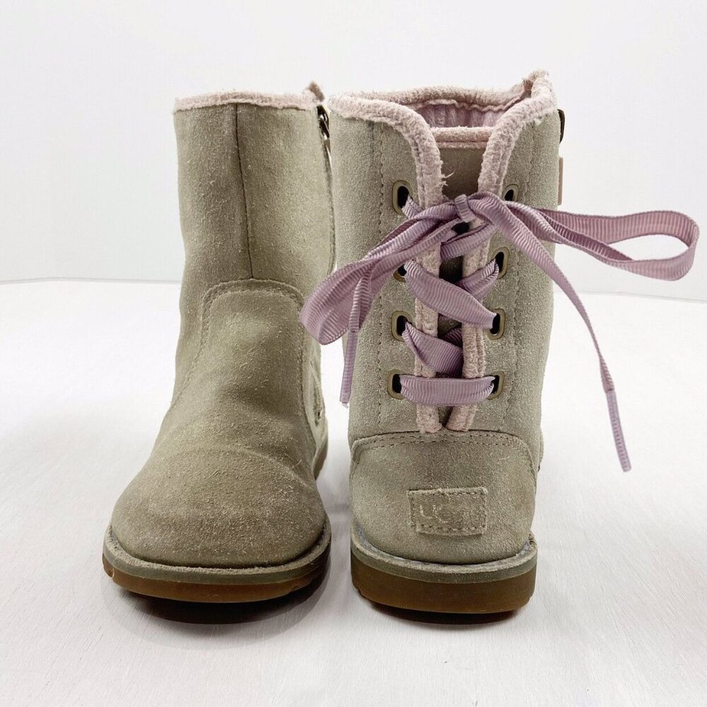 UGG Corene Metallic Suede Lace-up Boots in Gold 11 (Kids)